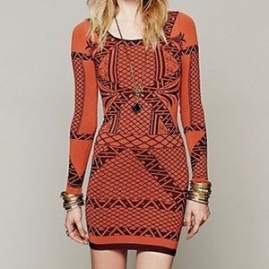 Host Pick✨ Free People • Black & Orange Long Sleeve Body Con Dress XS/S